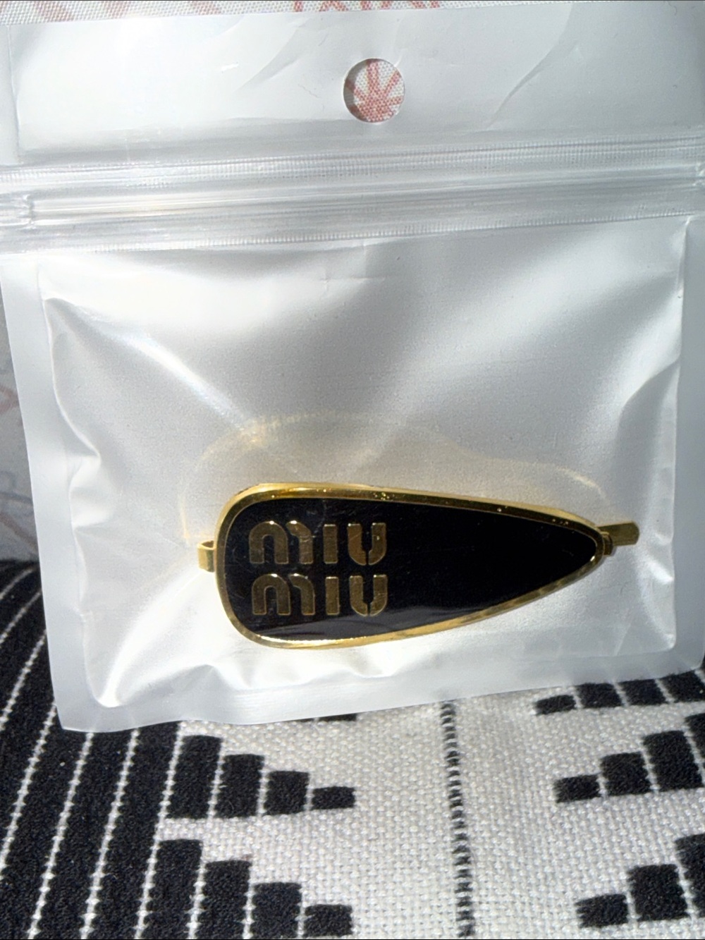Miu Miu Black and Gold Logo Hair Clip
